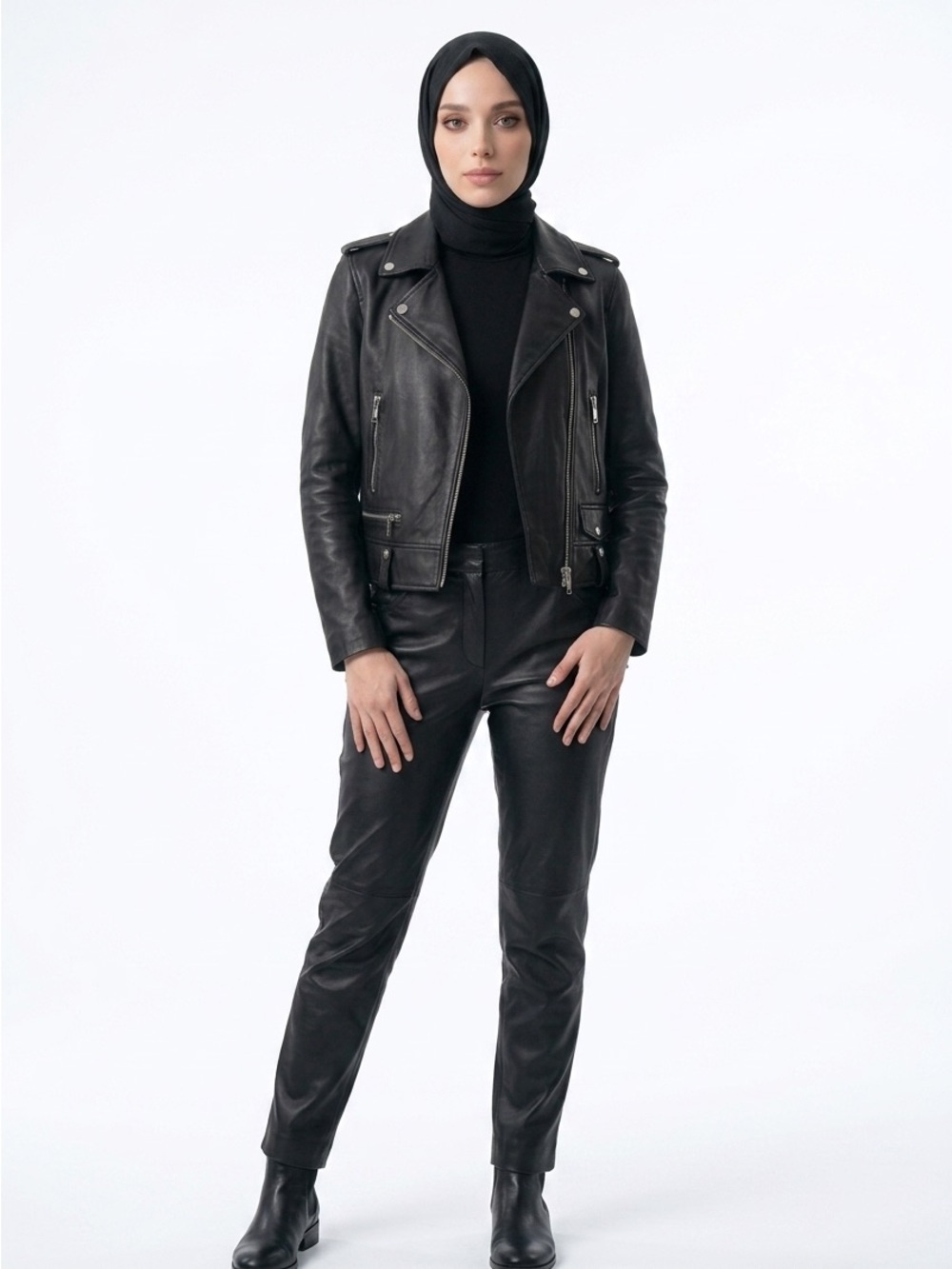 NORLA Black Genuine Leather Moto Jacket | Asymmetric Zip | Silver Hardware